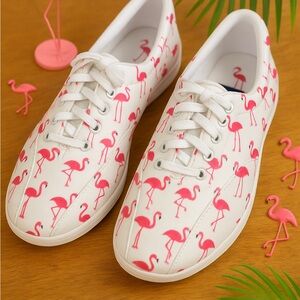 Easy Spirit Flamingo Print Sneakers Women’s Size 9.5W | White Pink Casual Shoes